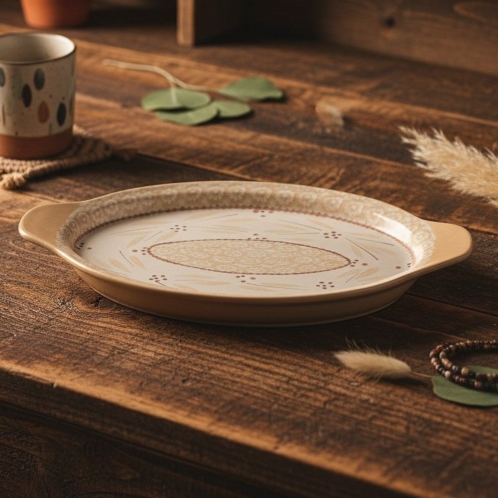 Temptations Presentable Ovenware Oval Double Handled Serving Platter Tray